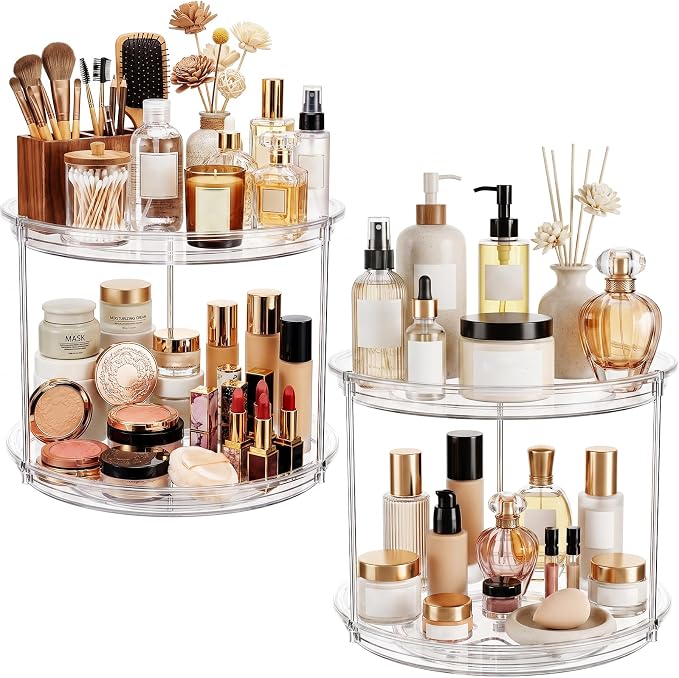 360° Rotating Makeup Organizer Skincare Organizer Countertop Clear by LazySpin