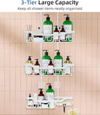 Adjustable Shower Caddy Hanging, Extended Length Organizer Over Shower Head, 3 Tier Long Neck Shower Rack with Soap Holder for Large Storage, White - Image 6