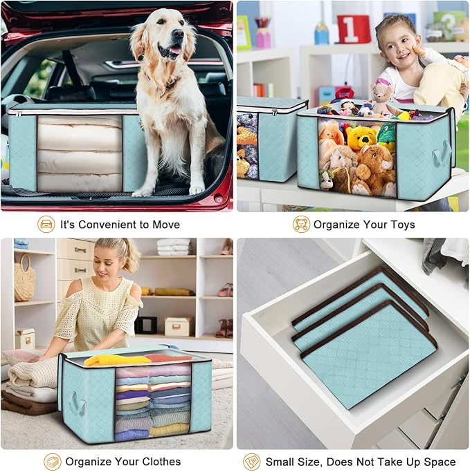 90L Large Storage Bags, 6 Pack Clothes Storage Bins Closet Organizers | Foldable Storage Containers, with Reinforced Handle, for Clothing, Blanket, Comforters, Bed Sheets, Pillows and Toys,Blue - Image 5