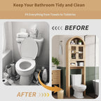Arched Over the Toilet Storage Cabinet, Tempered Glass Doors, Natural Oak - Image 7