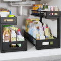 2 Pack 19IN Depth Under Sink Storage Organizer, Large 2-Tier Elegant Mesh Pull Out Shelf for Kitchen and Bathroom Cabinet Organization, L-Shaped and Adjustable Height Design-Black by UnderSinkOrganizer