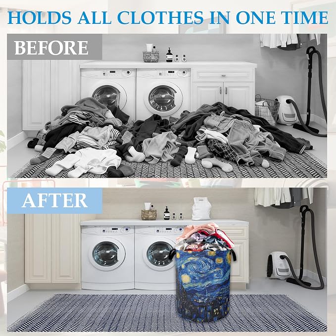 Starry Night Large Storage Basket Collapsible Laundry Basket Oxford Storage Bin for Gift Baskets Bedroom Clothes Children Nursery Hamper 16" X 20.8" - Image 4