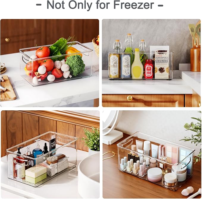Heyuzb 2 Pack Clear Freezer Organizer Bins Stackable Storage Bins with Side Handles for Kitchen Pantry Cabinet Organzation and Storage - Image 7