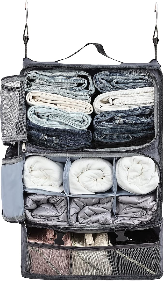Surblue Hanging Travel Shelves Compression Packing Cube for Carry-on Luggage Suitcase Collapsible with Extension Layer Large Capacity, Grey, XXL by SURBLUE