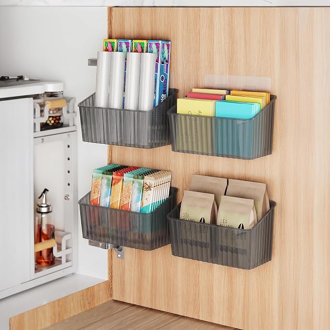 NiHome 4-Pack Cabinet Door Organizer, Adhesive RV Camper Wall Storage Caddy - Image 2