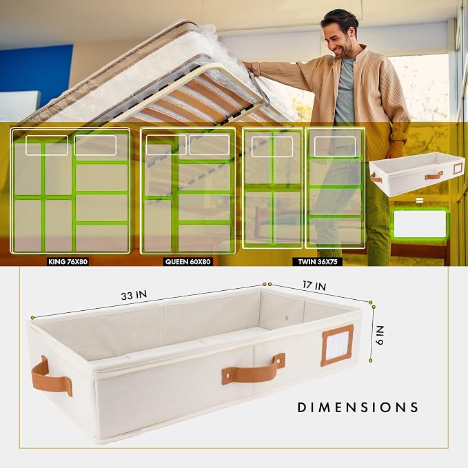 HOMELUX THEORY Under Bed Storage, Large 2pc with Lid, Ivory | Drawer-style pull-out design, Fits blankets, clothes, fabric & shoes, Bins with lids, Bedroom & closet storage - Image 2