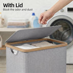 efluky Laundry Basket with Lid and Removable Bag, 100L Tall Laundry Hamper with Bamboo Handles, Aesthetic Dirty Clothes Bin for Laundry Room, Bathroom, Bedroom and Dorm, Silver Grey - Image 4