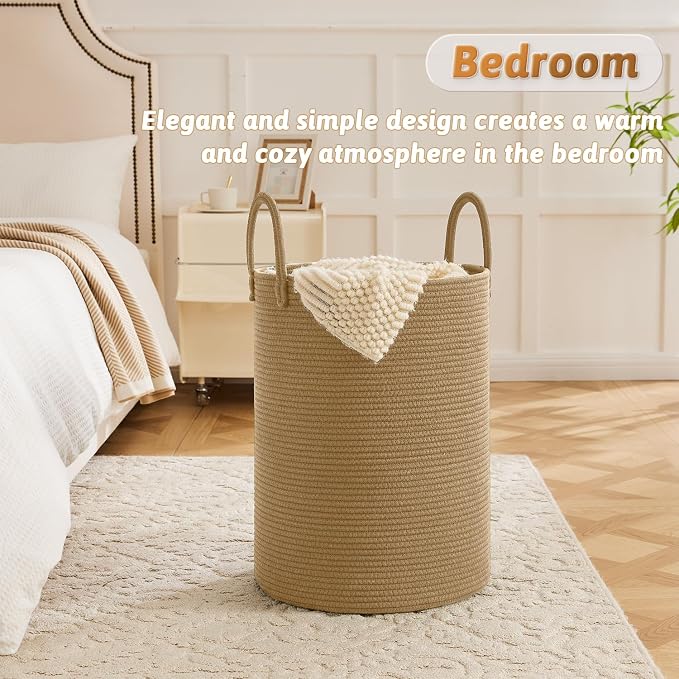 Artfeel Laundry Basket,Woven Cotton Rope Laundry Hamper,80L for Decorative Storage of Dirty Clothes,Toys and Blankets in Bathroom,Baby Room and Living Room - Image 3