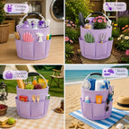 Cleaning Caddy with Handle, 17L Foldable Storage Basket, Heavy Duty 600D Oxford Cloth Organizer, Portable Supply Bag, Multi-Purpose Supplies Caddy for Home, Bathroom, Kitchen, Garden - Purple - Image 4