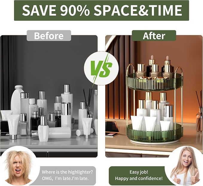 YCIA&DONE 360 Rotating Makeup Organizer and Storage for Vanity Countertop 2 Tiers, High Capacity Cosmetic Skincare Perfume Organizers for Dresser Bathroom Lazy Susan (Vintage Green) - Image 9