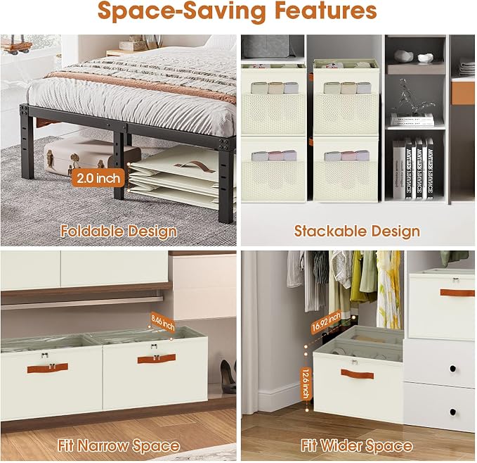 4-Pack Shoe Organizer for Closet, Foldable Shoe Storage Box with Adjustable Dividers & Clear Cover, Fits 32 Pairs, Beige, Durable and Space-Saving - Image 5
