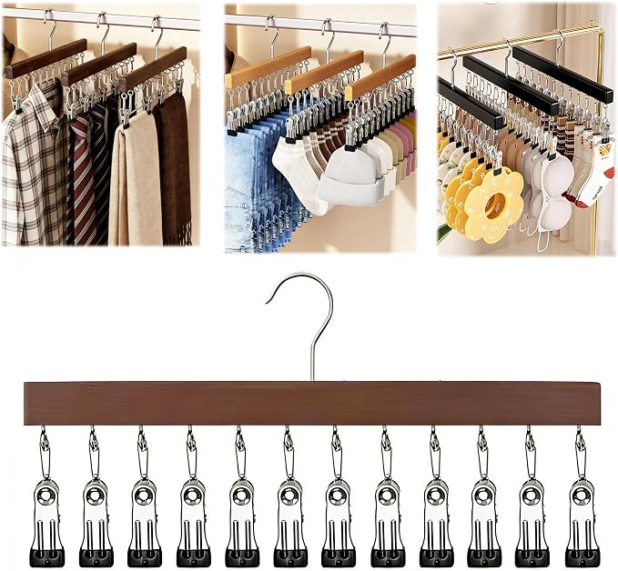 Closet Organizer with 12 Clips, Pants Hangers with Clips, Legging Organizer 360° Rotating Space Saving Hanging Closet Organizers and Storage (Vintage) by Unknown