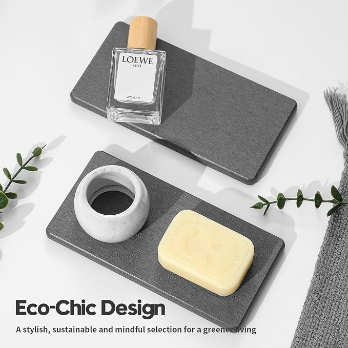 2PCS 7" x 3.5" Water Absorbing Bathroom Sink Vanity Trays, Diatomite Stone Quick Drying Mat for Kitchen Counter, Dish Rack Dispensers Sponge Holder Caddy Organizer, Dark Gray, 7"x3.5" - Image 7