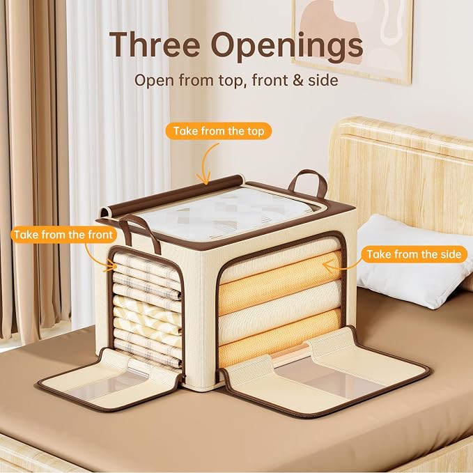 Clothes Storage Bins, 3 Openings, 66L, Brown - Image 2