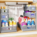 Under Sink Organizer, 3-Tier Thickened Metal Pull out Cabinet Organizer Shelf, Height Adjustable Slide out Storage Drawer Rack for Kitchen Bathroom Pantry Laundry Home Organization, 2-Pack, Grey by HERJOY