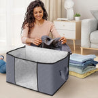Fab totes 3 Pack Storage Bags for Clothes Blanket Storage Bins with Lids | Foldable Closet Organizers with Zippers,Window and Handles,Fabric Storage Bins for Sweater,Comforter,Bedding,Dorm essentials - Image 3