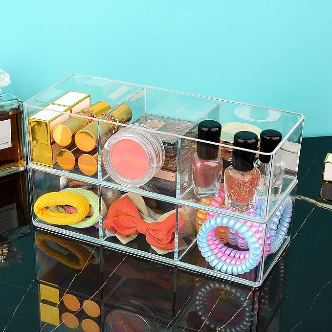 JessLab Acrylic Organizers, Bathroom Organizer for Drawer, Cosmetic Display Cases for Vanity, Countertop, Desk, Kitchen, and Makeup Storage, 3-Section - Image 5