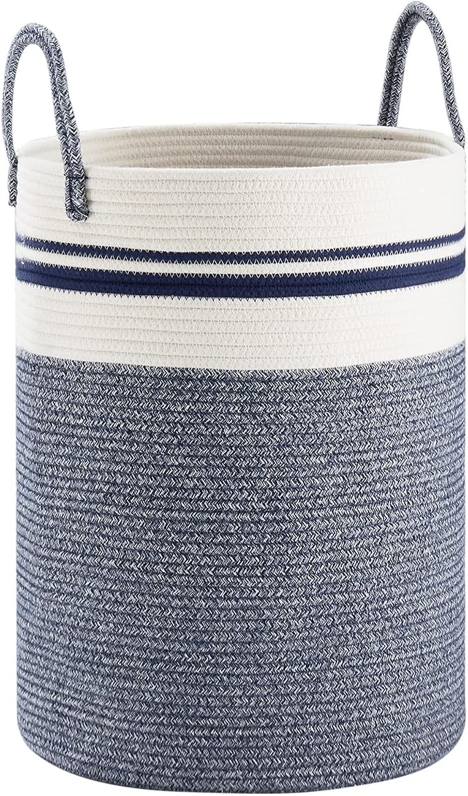 Woven Rope Laundry Hamper Basket by YOUDENOVA, 58L Tall Luandry Basket, Baby Nursery Hamper for Blanket Storage in Bedroom-Large-Blue - Image 4