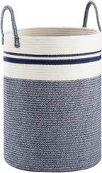 Woven Rope Laundry Hamper Basket by YOUDENOVA, 58L Tall Luandry Basket, Baby Nursery Hamper for Blanket Storage in Bedroom-Large-Blue - Image 4