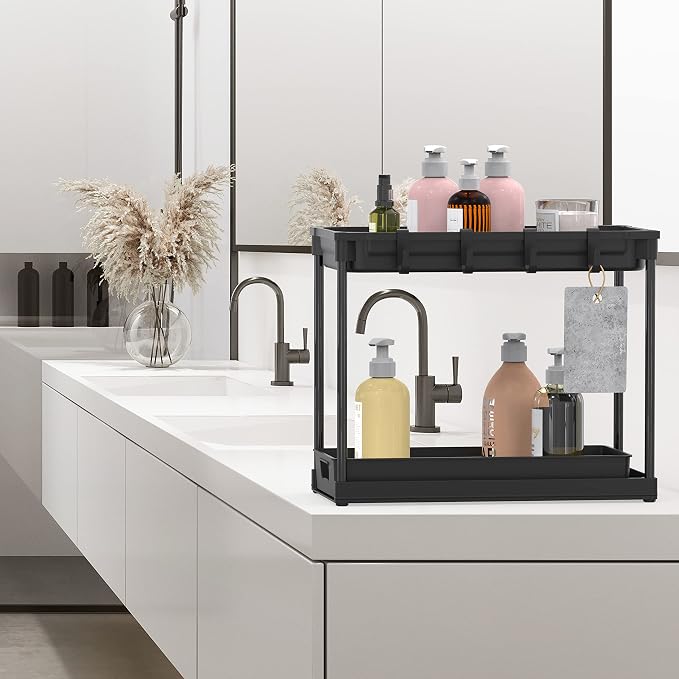Simple Houseware 2-Tier Standard Under Sink Storage Organizer, Black - Image 4