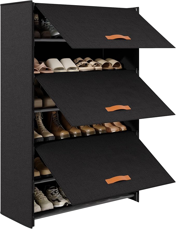 6-Tier Shoe Storage Cabinet with Fabric Cover, Hard Flip Doors, Holds 18–24 Pairs, Enclosed Dustproof Shoe Rack Organizer for Entryway, Closet & Bedroom, Shoe Shelf, Black, 27.8" x 12.0" x 41.9" by Unknown