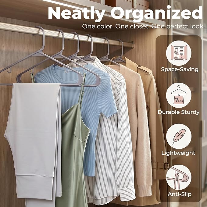 HOUSE DAY Grey Plastic Hangers 20 Pack, Slim Space-Saving Clothes Hangers - Image 2