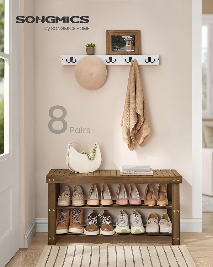 SONGMICS Shoe Rack Bench, 3-Tier Bamboo Entryway Bench, 35.4 Inches Width | Shoe Storage Organizer, Holds Up to 286.6 lb, Yellow Brown, BAMBOU Collection ULBS090K01 - Image 4