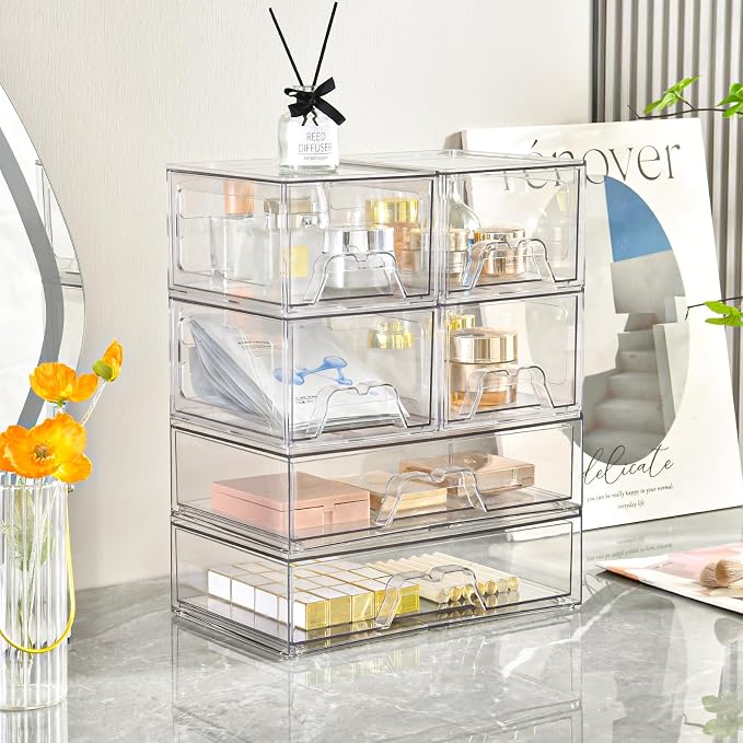 4 Pack Stackable Storage Drawers, Clear Acrylic Organizer, Makeup Organizer - Image 4