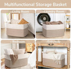 Goodpick 85L Large Woven Rope Blanket Basket, White & Light Brown - Image 4