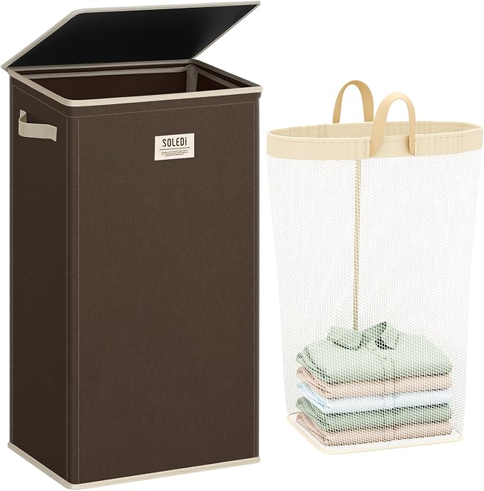 SOLEDI 100L Laundry Hamper with Lid, Large Collapsible Laundry Basket by SOLEDI