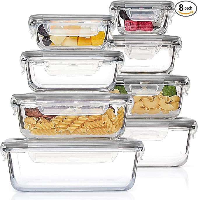 Vtopmart 8 Pack Glass Food Storage Containers with Airtight Lids by Vtopmart