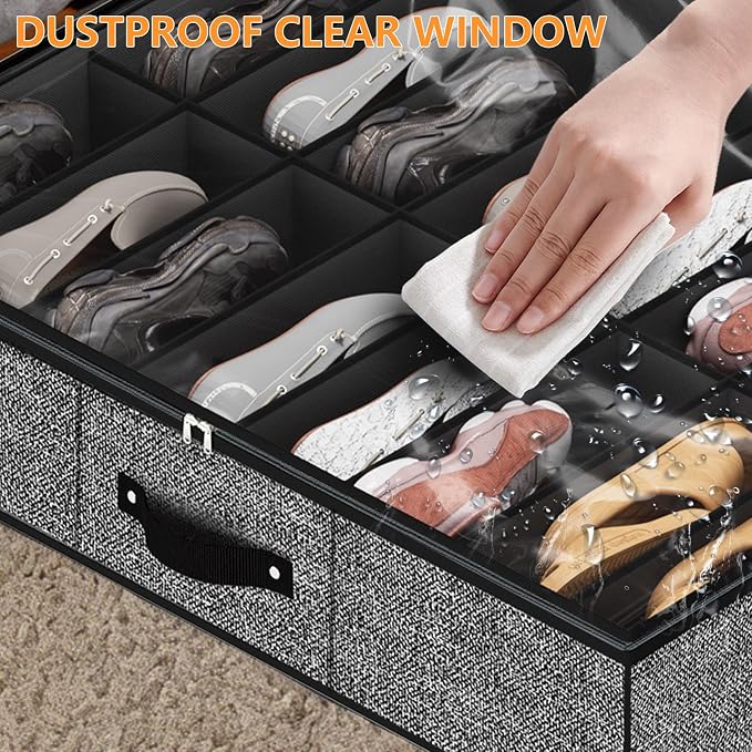 homyfort 32 Pairs Shoe Organizer Under Bed, Underbed Shoe Storage Boxes Bins, Organizador De Zapatos, Extra Large Zapateras Organizer, Black, Set of 2 - Image 4