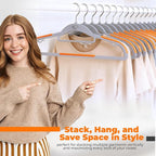 Plastic Hangers 100 Pack, Cascading Slim Space Saving Clothing Hangers with 360° Rotating Hook, Non Slip Clothes Hangers for Sweater Shirt, Heavy Duty Coat Hanger with Inner Hook for Closet, Grey - Image 7