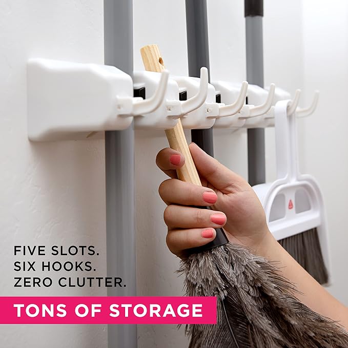 EXTRA GRIP Mop & Broom Holder Wall Mount - Wall Hanging Garden Tool & Utility Closet Organizer, Mop & Broom Hook, Broom Hanger Wall Mount, Mop Broom Organizer, Wall Mounted Broom Rack Storage (2 Pack) - Image 2
