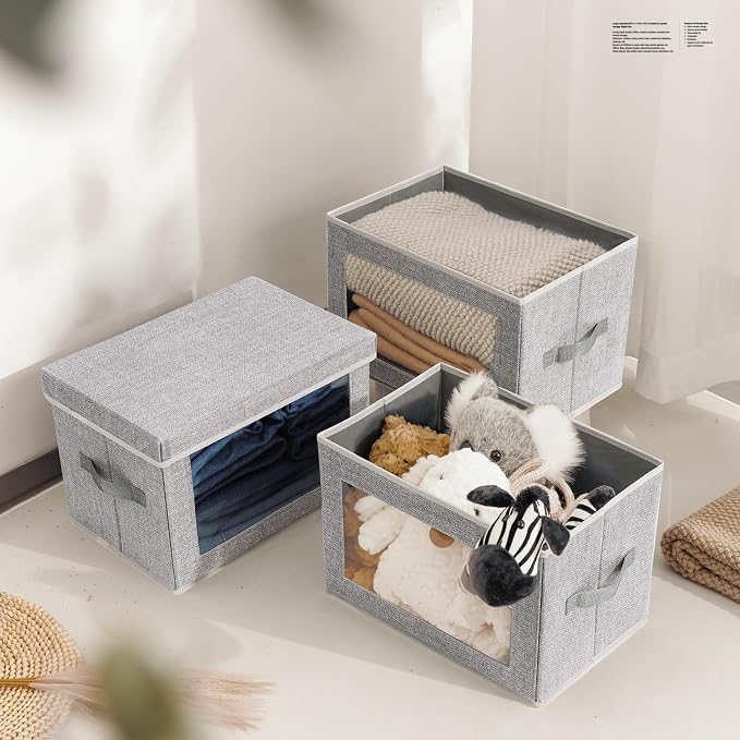 Homsorout Storage Baskets with Lids, 4 Pack Large Box Organizer with Window, Fabric Storage Cubes Bins for Closet, Collapsible Organizer Bins for Bedroom, Living Room, Dorm, Blended - Image 2