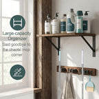 Broom and Mop Organizer Wall Hanging with Cleaning Supplies Organizer Shelf Rustic Farmhouse Wood Broom Mop Holder Storage Rack for Laundry Room Garage (1, Brown) - Image 2