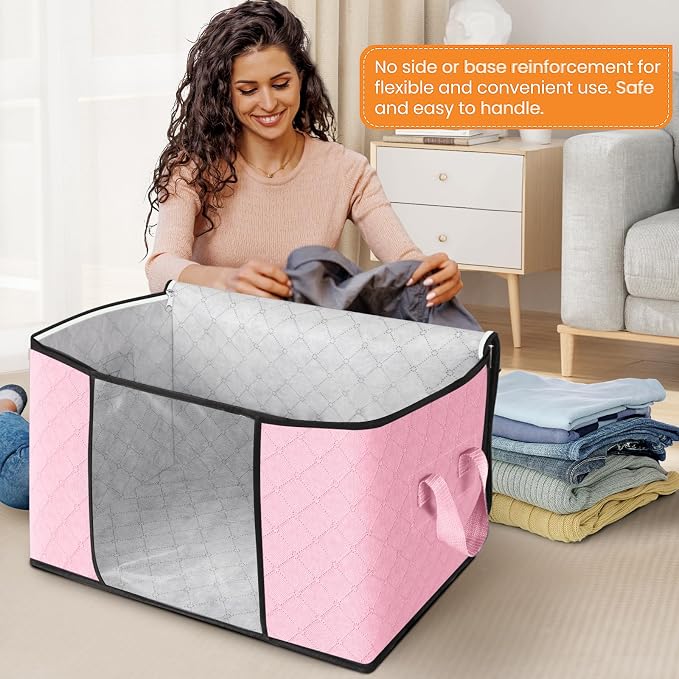 Fab totes 90L Clothes Storage, Foldable Thick Fabric Blanket Storage Bags | Foldable Containers with Zippers,Window and Handles for Organizing Bedroom, Closet, Comforter, Bedding,Dorm essentials - Image 3