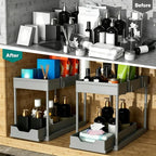 DEKAVA 2 Pack Under Sink Organizer, 2-Tier Sliding Cabinet Basket, Grey - Image 4