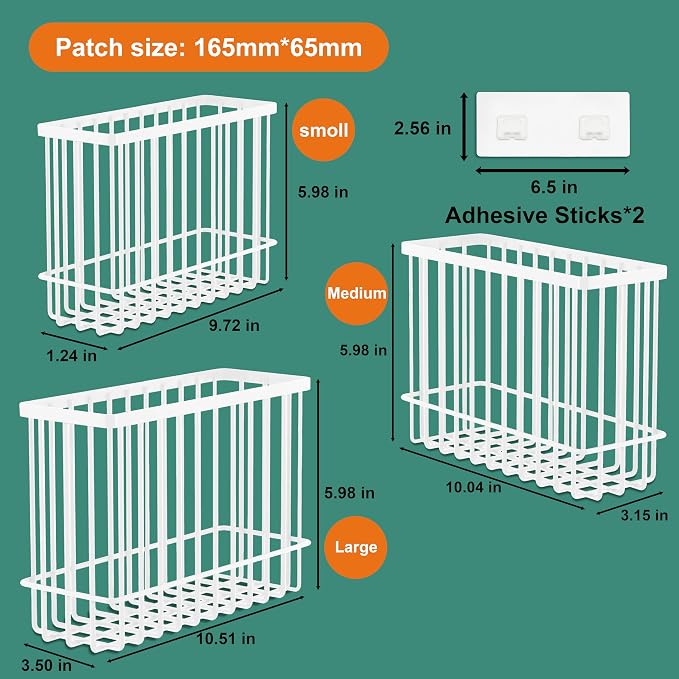 3 Pack Cabinet Door Organizer, Foil and Plastic Wrap Organizer, Wall Mounted Kitchen Organizers and Storage Wire Basket, Pantry Door Storage Kitchen Wrap, White - Image 2