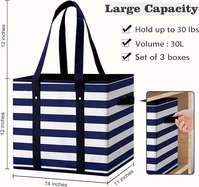 Reusable Grocery Bags 3 Pack, Foldable & Water Resistant Shopping Bags - Image 7