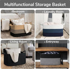 Goodpick Large Woven Rope Blanket Basket, Rectangle, Black & Gray - Image 4