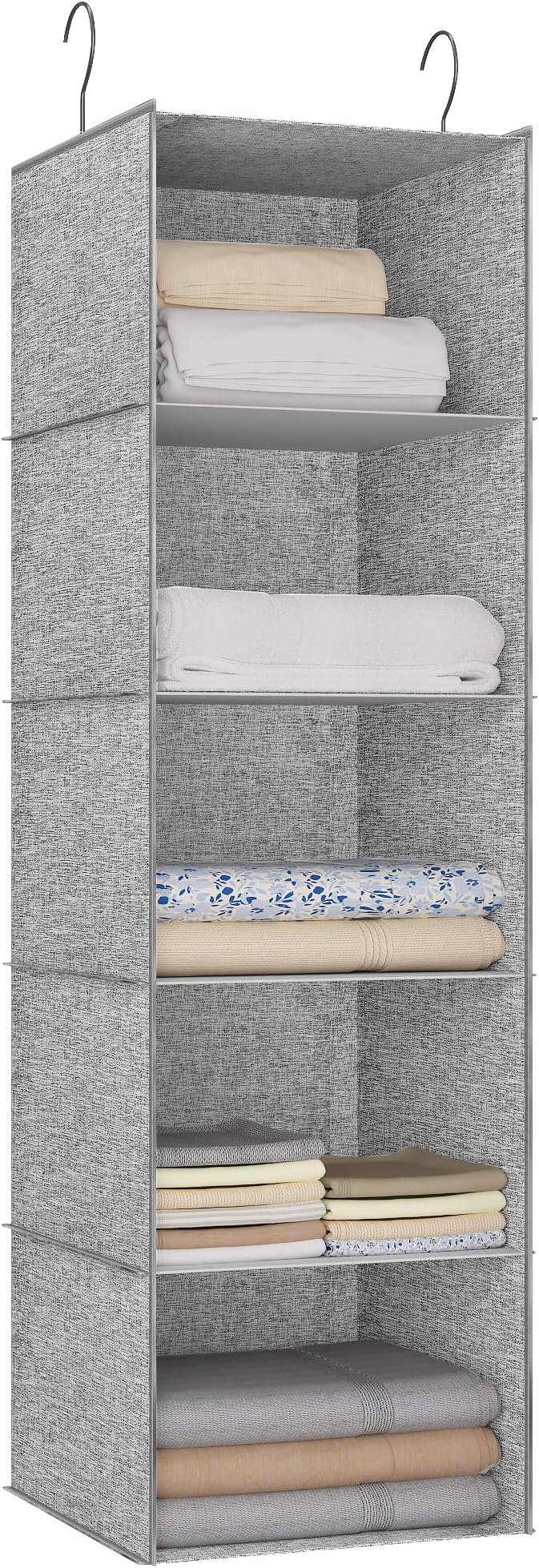 Hanging Closet Organizer 5-Shelf, Oxford Linen Wardrobe Storage, Gray | Easy-mount foldable design holds clothes, handbags, shoes & accessories; washable Oxford fabric, sturdy and space-saving. by DonYeco