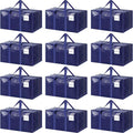 12 Pack Extra Heavy Duty Large Moving Bags with Strong Zipper, Dark Blue | Comfortable Handles, Sturdy & Durable Clothes Storage Bags Totes Bins, Blue Packing Moving Boxes for College Supplies by Fygrip