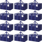 12 Pack Extra Heavy Duty Large Moving Bags with Strong Zipper, Dark Blue | Comfortable Handles, Sturdy & Durable Clothes Storage Bags Totes Bins, Blue Packing Moving Boxes for College Supplies by Fygrip