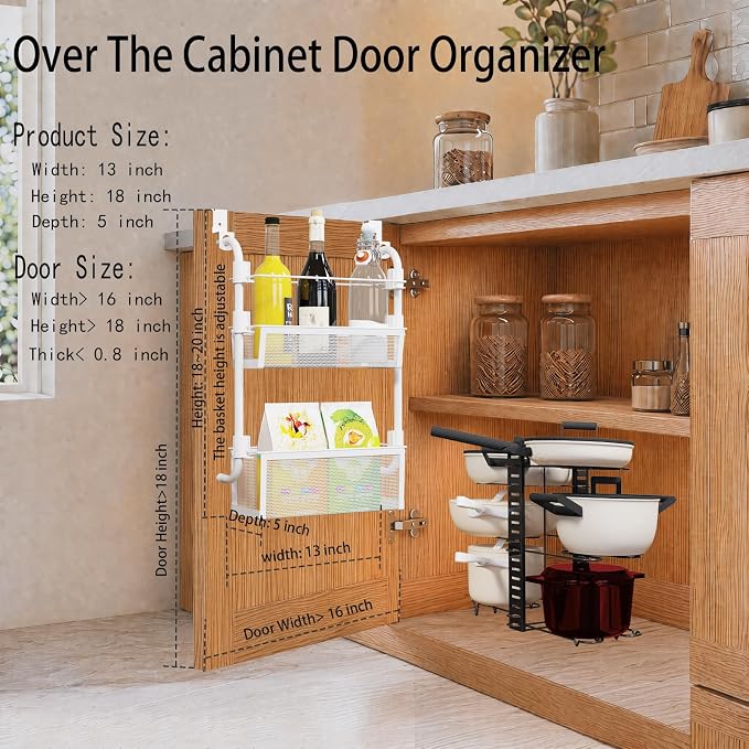 2-Tier Over Cabinet Door Organizer, White, 13" W x 5" D x 18" H - Image 2