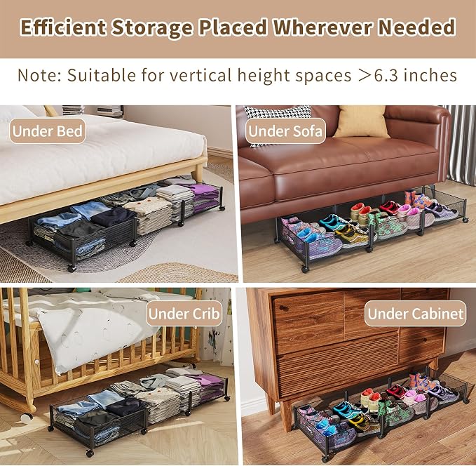 47.2'' Long Under Bed Storage on Wheels, 57.6L Large Capacity Rolling Under the Bed Storage Containers, Tool-Free Assembly Foldable Underbed Shoes Clothes Toy Drawers - Image 3