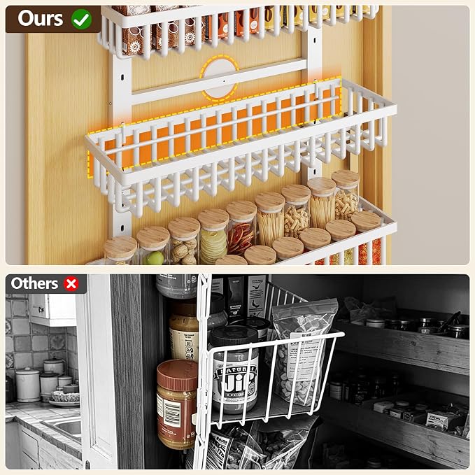 POKIPO 9 Tier Over The Door Pantry Organizer, 2 in 1 Wall Mount or Hanging Spice Rack with Adjustable Deep Basket, Heavy-Duty Seasoning Organizer and Storage for Kitchen Cabinet Closet Bathroom - Image 7