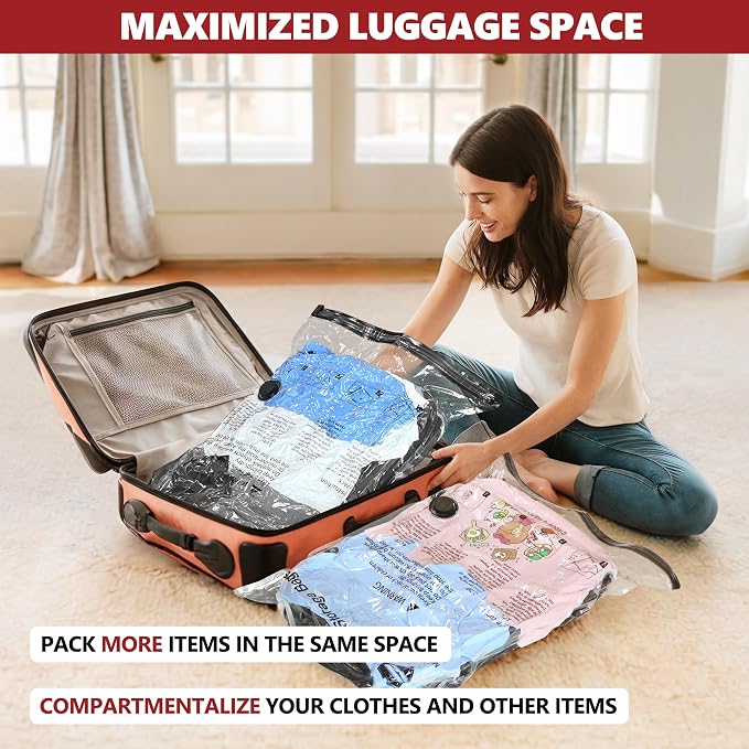 Vacuum Seal Bags for Clothing Travel and Home Storage, Travel Vacuum Bags with Electric Pump, Space Saver Compression Packing Cubes for Luggage Suitcase Bedding Blankets Clothes, 10 Large - Image 5