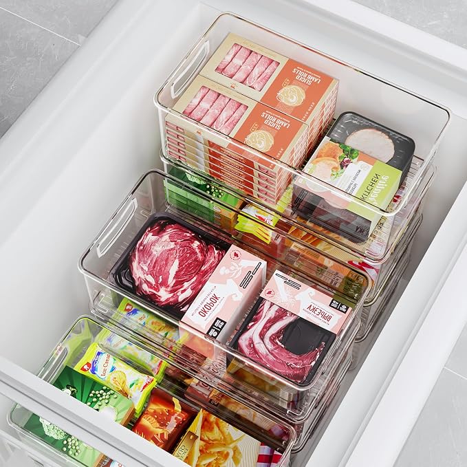 Heyuzb 16 PACK Freezer Organizer Bins Fridge Organizers and Storage Stackable Refrigerator Organizers Bins with Side Handles Clear Storage Bins for Pantry, Under Sink, Kitchen Cabinet - Image 6