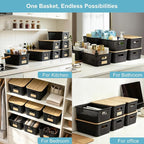 Bagnizer Small Plastic Storage Bins with Bamboo Lids 5.2qt Stackable Box Basket Pantry Decorative Containers Cute with Lable for Organizing Desktop Closet Office Black of 6 packs 10 * 7.2 * 4.1" - Image 5